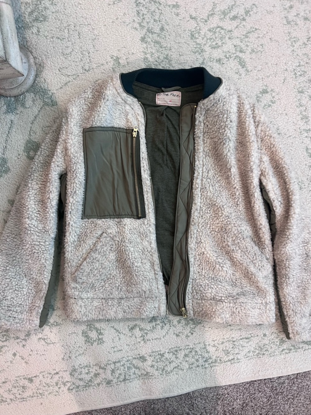 We The Free Olive Green Zip Hoodie with Rib Collar